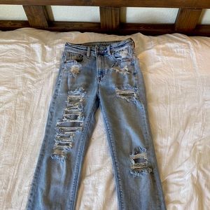 American eagle light wash mom jeans stretch regular